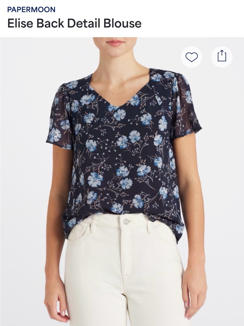 Papermoon Navy Floral V-Neck Short Sleeve Blouse